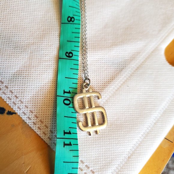 18" Silver Tone Dollar Sign Pendant Necklace Style - Picture 4 of 4